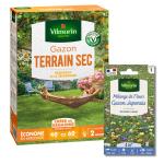 Terrain Sec - Gazon Terrain Sec - 1 kg + Gazon Japonais - 4 m² - Mélange de fleurs - face recto